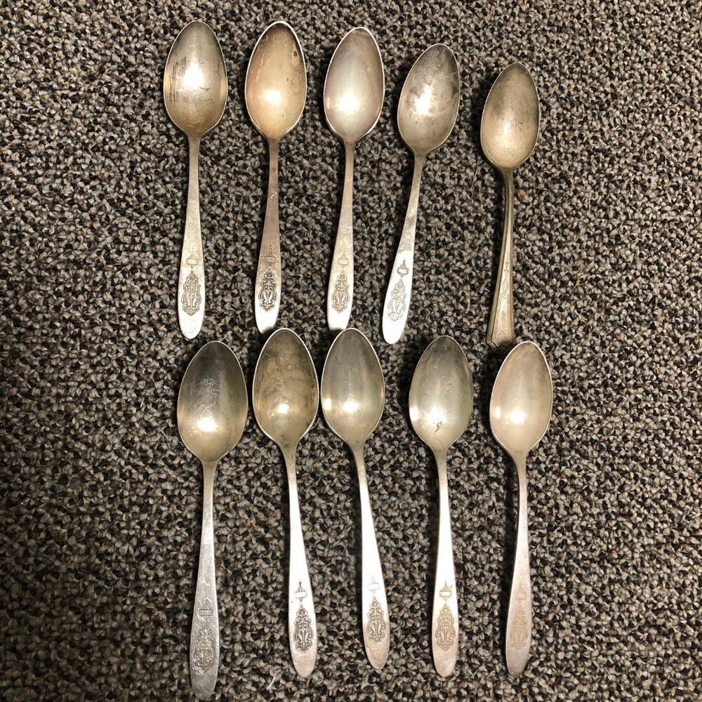 Set of 10 Bird of Paradise by Community, Silverplate Teaspoons Art Deco